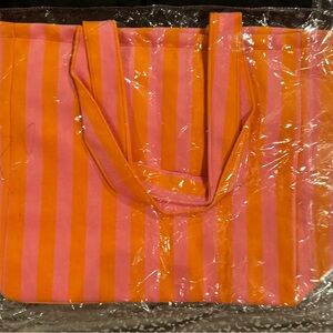 Vibrant Pink and Orange Striped Felt Tote Bag